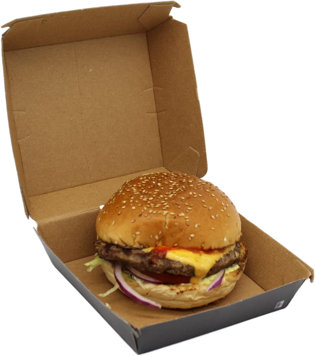 100 Hamburgerboxen Burgerboxen Take-Away Boxen, Schwarz aus Wellpappe, 13x13x7,5cm, EXTRA STABIL