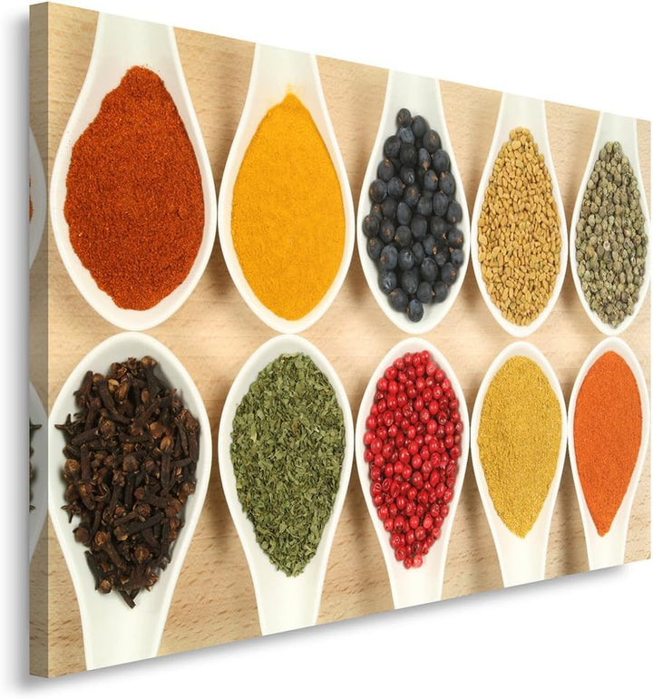 Feeby Frames, Leinwandbild, Bilder, Wand Bild, Wandbilder, Kunstdruck 40x60cm, KÜCHE GEWÜRZE, WEIss,