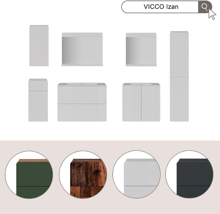 Vicco Waschbeckenunterschrank Izan, Weiss Hochglanz, 57 x 57.8 cm Badmöbel Set Izan 1, Badmöbel Set