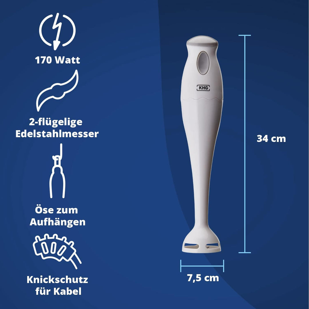 KHG Stabmixer Pürierstab STM-170W Edelstahlmesser Mixer Handmixer Zerkleinerer KHG