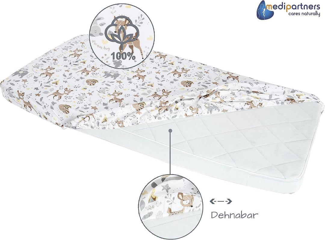 Medi Partners 3er-Set Spannbettlaken Spannbetttuch 60x120cm 100% Baumwolle Baby Bettwäsche Babymatra