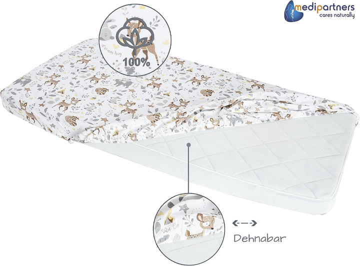 Medi Partners 3er-Set Spannbettlaken Spannbetttuch 60x120cm 100% Baumwolle Baby Bettwäsche Babymatra