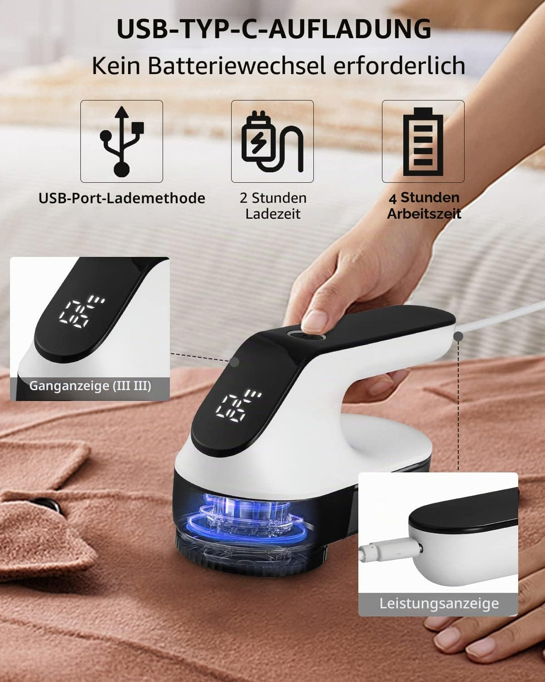 Zawaer Elektrischer Fusselrasierer, 2000 mAh, wiederaufladbare Anti-Pilling-Maschine, 3 einstellbare