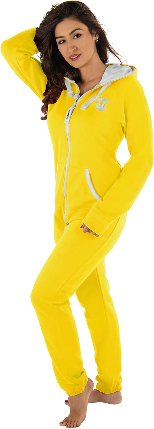 Damen Jumpsuit – Bequemer, weicher Hausanzug aus Baumwolle S gelb (yellow), S gelb (yellow)