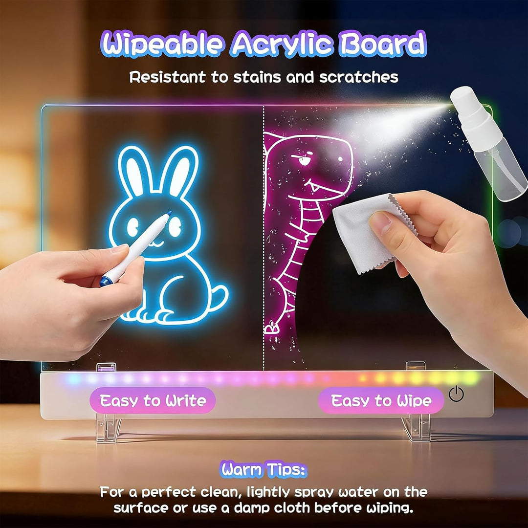 LED Zeichenbrett, Wiederaufladbare LED Notiztafel mit Farben, 30x20cm LED Zeichentafel für Zeichnen