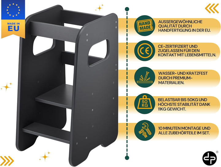 Lernturm ab 1 Jahr - 3 Stufen Höhenverstellbar, Sicher & Stabil - Learning Tower mit Kippschutz - Le
