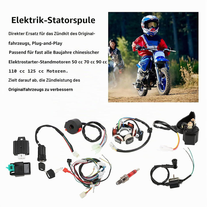 Aramox Quad Kabelbaum Elektrik Statorspule CDI Kabelbaum Set Ersatz für 50 Cc 70 Cc 90 Cc 110 Cc 125