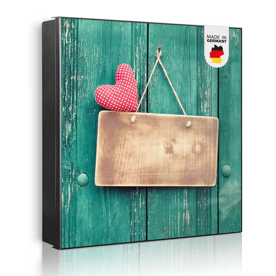 banjado® Grosser Schlüsselkasten Glas/Schlüsselbox 30cm x 30cm mit 50 Haken - Motiv Tür mit Herz/Sch