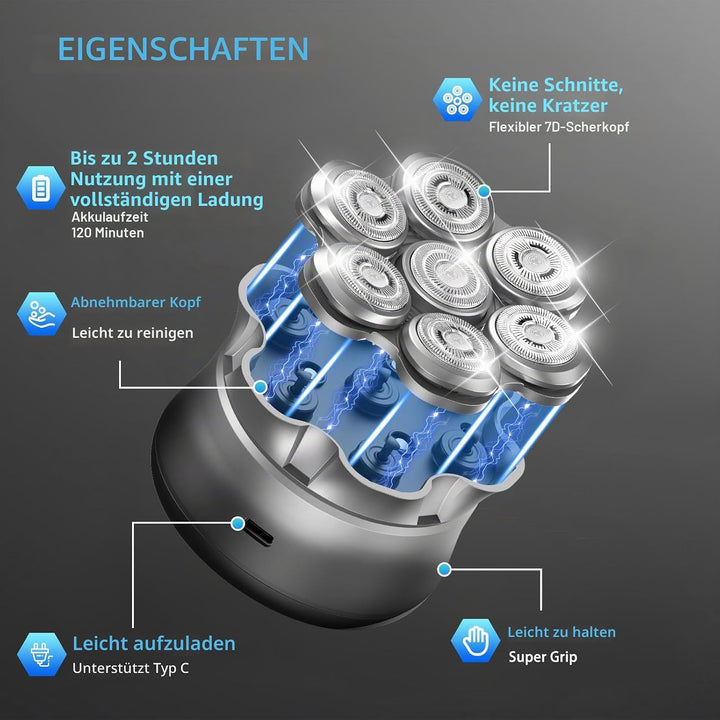 Glatzen Rasierer Herren Elektrisch, Wasserdichter Elektrischer rasierer herren, Magnetische Head Sha