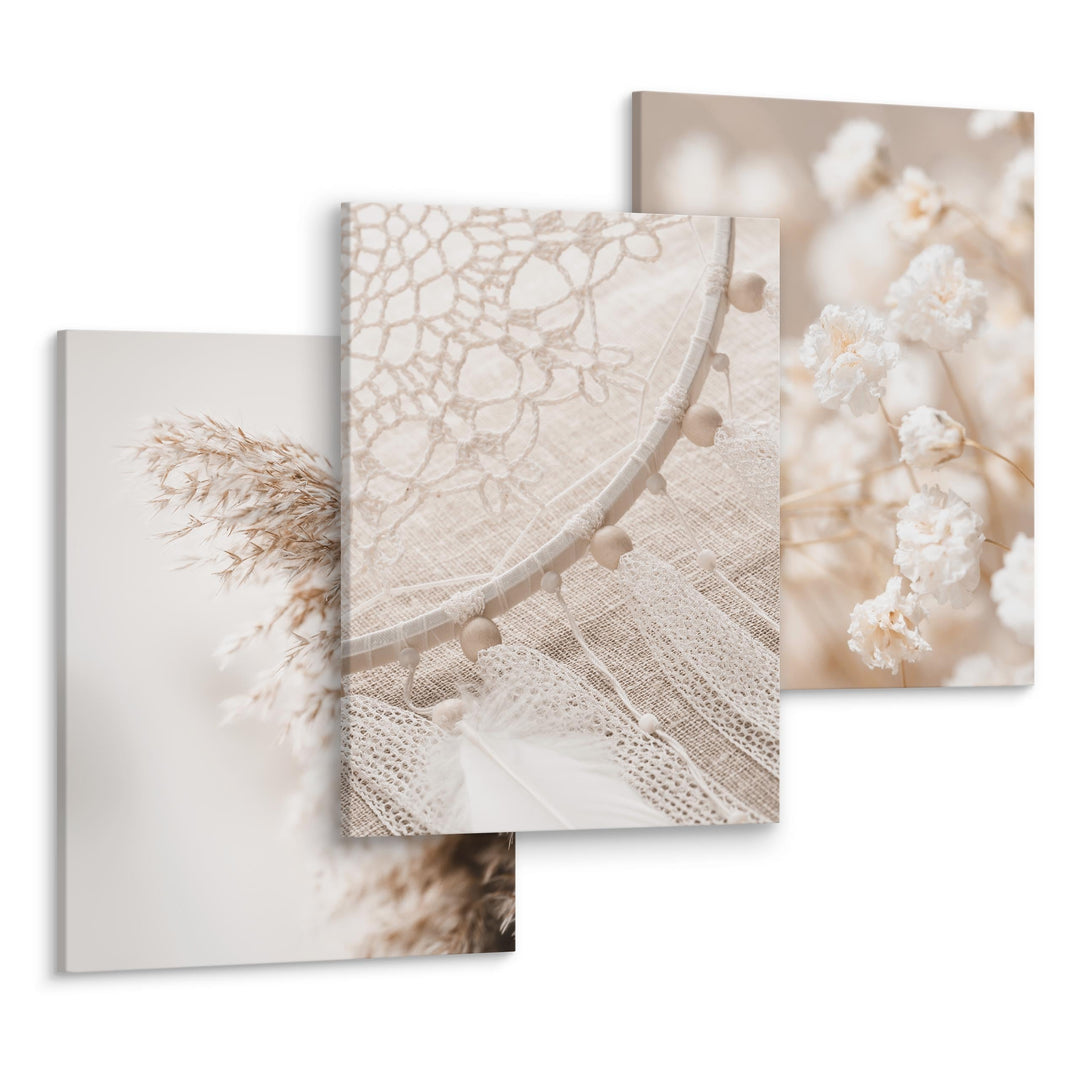 Muralo - Wandbilder Set - Leinwand Bilder Set Aufhängefertig in Boho Stil - das Leinwandbilder Set -