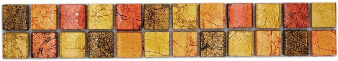 Fliesen Bordüre MosaikMosaikfliese Glasmosaik gold orange Struktur Küchenrückwand Duschwand | 10 Mos