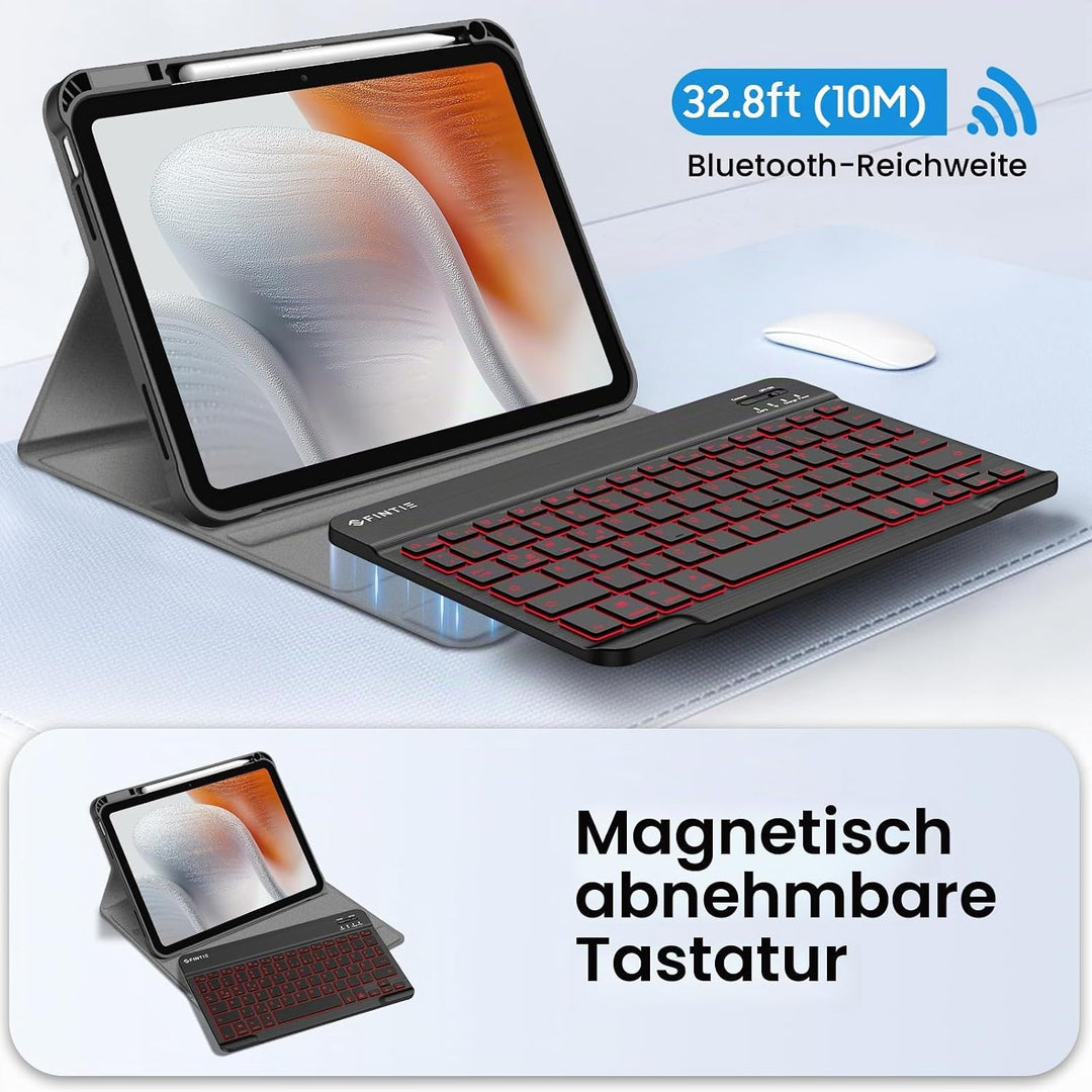 FINTIE Hülle mit Tastatur für iPad A16 11 Generation/10 Gen (11/10.9 Zoll, 2025/2022), 7-farbige Hin