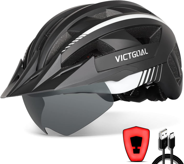 VICTGOAL Fahrradhelm Herren Damen mit Magnetische Schutzbrille Abnehmbares Visier, Radhelm mit USB a