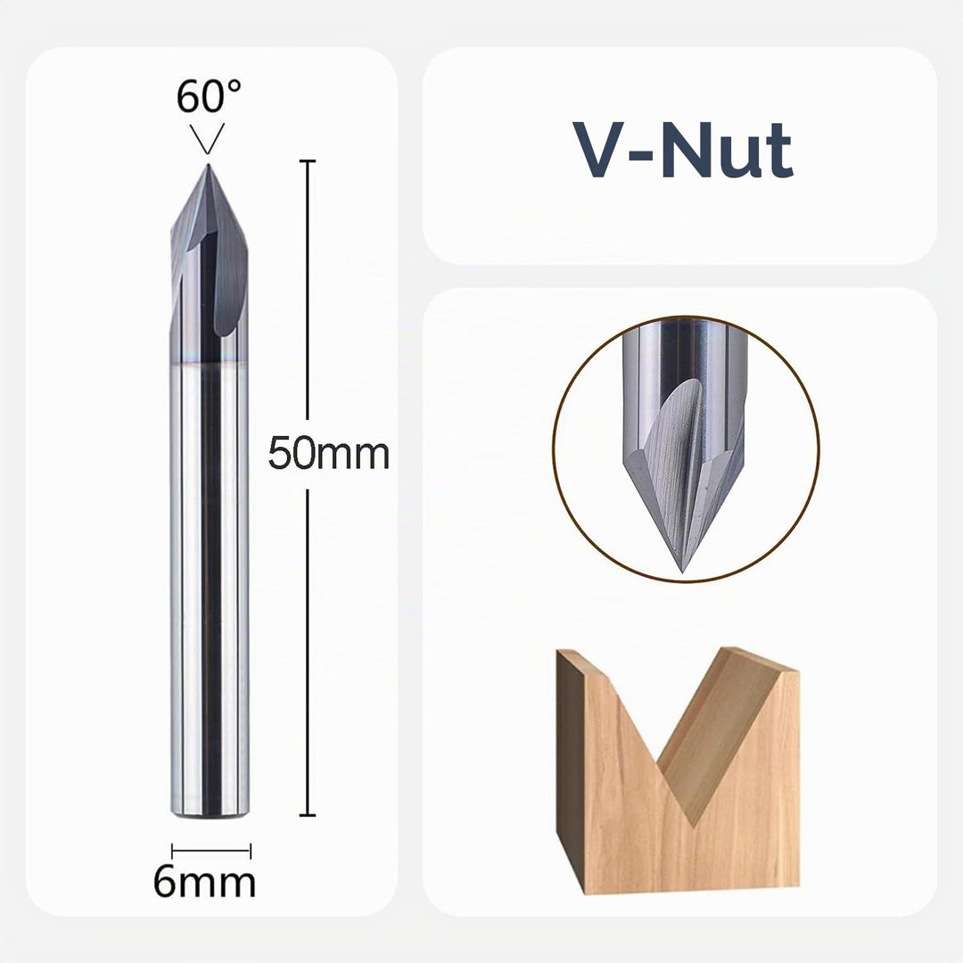 SpeTool Fasenfräser Gravierfräser 3 Flöten V Nutfräser 6mm Schaft 60 Grad VHM Gravierstichel Schaftf