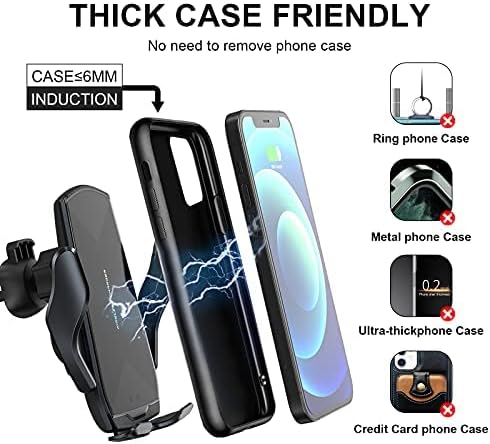 Wireless Car Charger, 15W Qi Fast Charging Auto-Clamping Car Mount Air Vent Phone Holder for iPhone