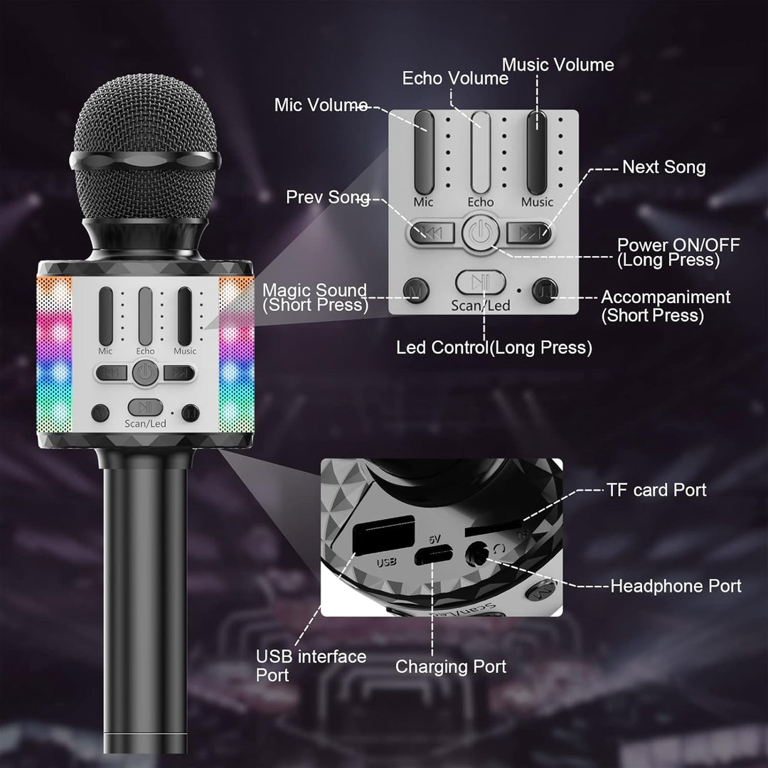 Karaoke Mikrofon, LED Drahtloses Bluetooth zum Singen mit Lautsprecher, Spielzeug Kinder, Heim KTV M