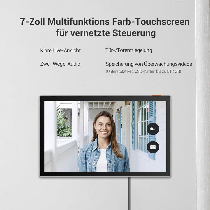 EZVIZ Akku Video Türsprechanlage mit Solarpanel, 2K Gegensprechanlage mit Kamera, 7" Farb-Touchscree