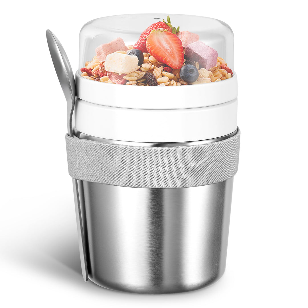 Edelstahl Müslibecher to go 500 ml + 220 ml Inklusive Löffel, auslaufsicher und isoliert Geeignet fü