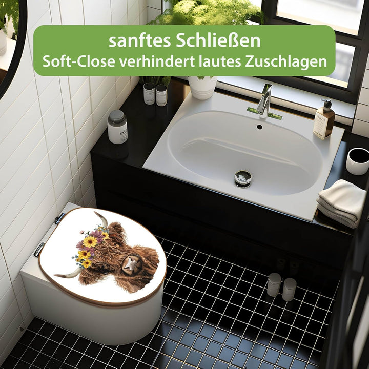 banjado Design WC Sitz Bambus Absenkautomatik 45,8x37,5cm - Toilettendeckel mit Absenkautomatik Holz