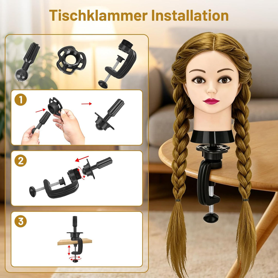 TwoWin Frisierkopf 80% Echthaar, Übungskopf 24 Zoll /60cm Friseurkopf, Trainingskopf für Friseure fü