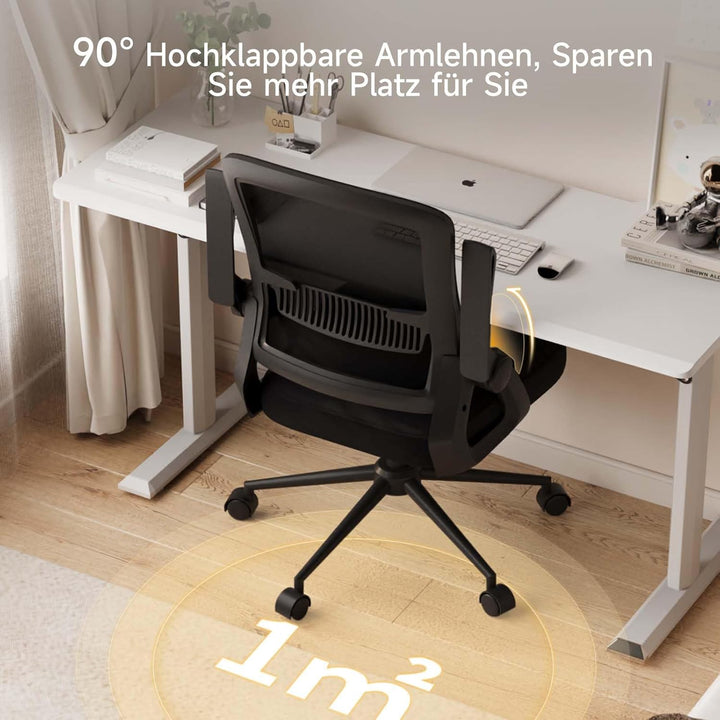 naspaluro Bürostuhl mit Hochklappbare Armlehnen, Schreibtischstuhl Ergonomisch, Drehstuhl mit Netzbe
