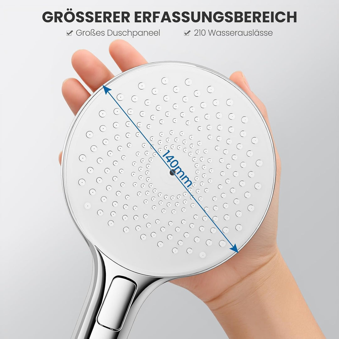Auralum Hochdruck Duschkopf Wassersparend ohne Schlauch - Grosse 140mm Duschbrause Antikalk - Handbr