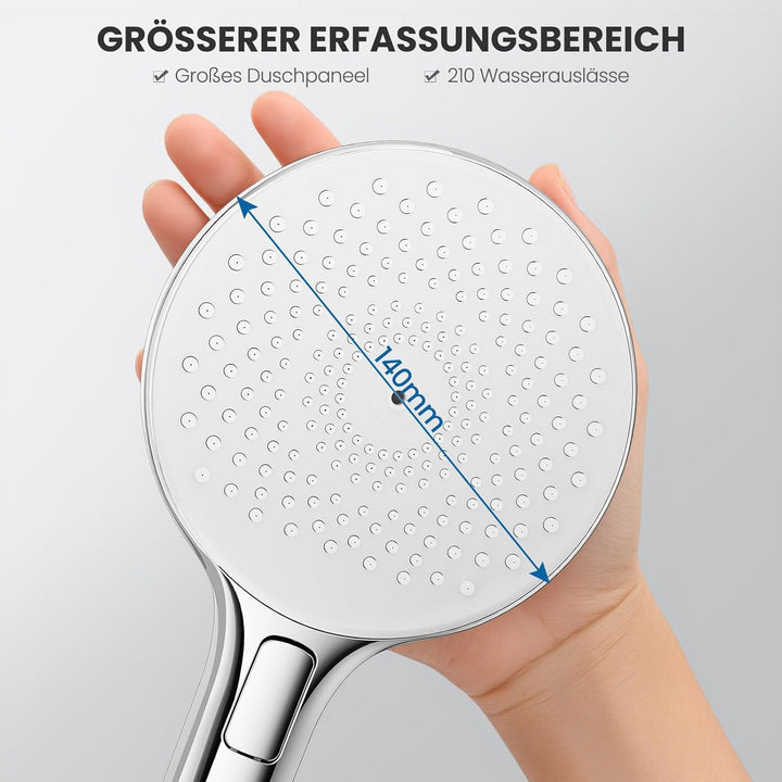 Auralum Hochdruck Duschkopf Wassersparend ohne Schlauch - Grosse 140mm Duschbrause Antikalk - Handbr