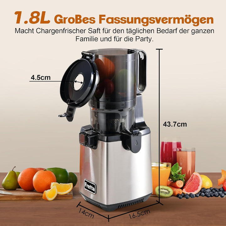 Fretta Entsafter Slow Juicer Entsafter Gemüse und Obst Testsieger, 250W Edelstahl Juicer Machine Saf
