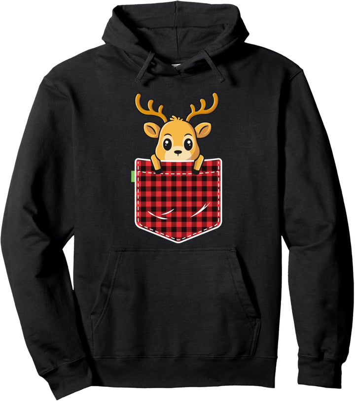 Christmas T Shirt For Women Kids Pocket Animal Reindeer Pullover Hoodie