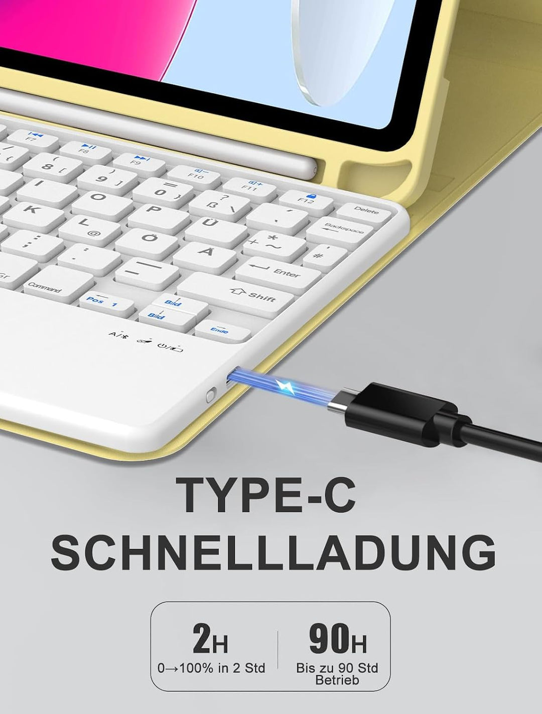 JADEMALL Hülle mit Tastatur für iPad 11./10. Generation, Mit Touchpad, Ohne Beleuchtung, QWERTZ DE L
