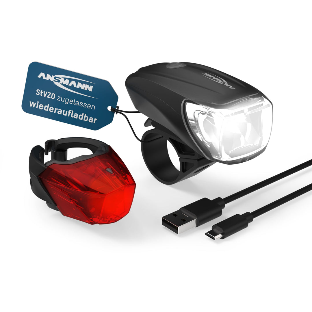 ANSMANN Fahrradlicht Set StVZO zugelassen mit CREE LED / 140 m Leuchtweite 35 Lux 170 Lumen IPX4 Akk