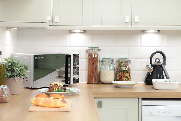 Russell Hobbs RHM2076S Freistehende kompakte Mikrowelle, 800 W, 20 L, Silberfarben