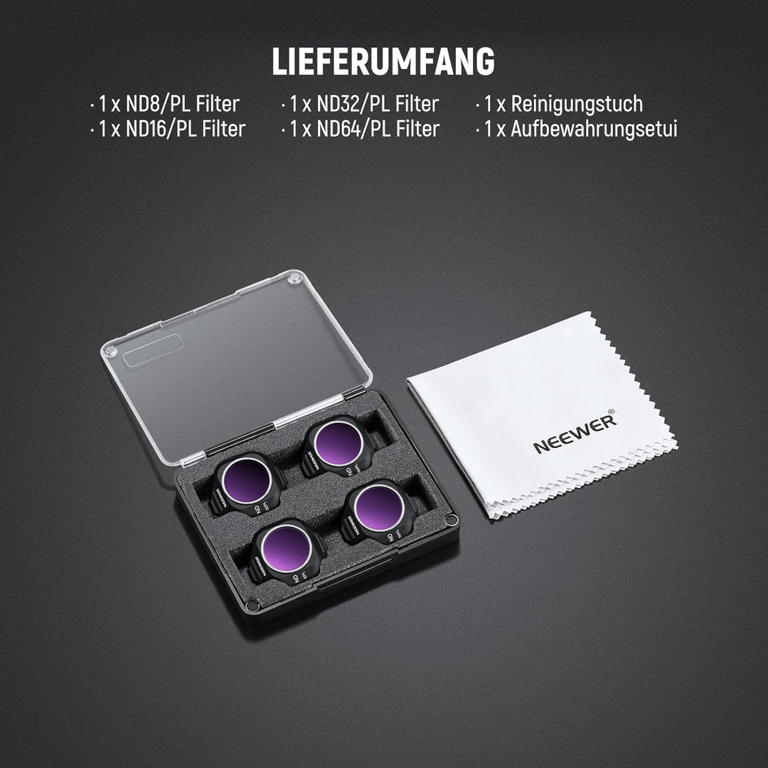 NEEWER ND/PL Filter Set Kompatibel mit DJI Mini 5 Pro Drone Kamera (ND8/PL+ND16/PL+ND32/PL+ND64/PL),