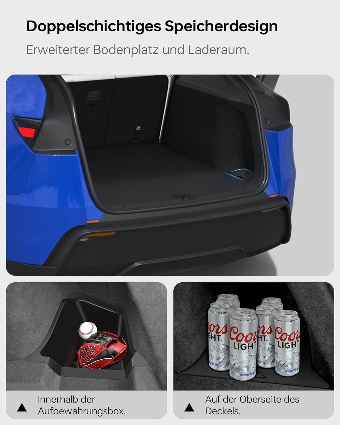 Kofferraum-Organizer für Tesla Model Y Juniper 2025 2026 2er Set mit Deckel – Wasserdicht, 1:1 Passf