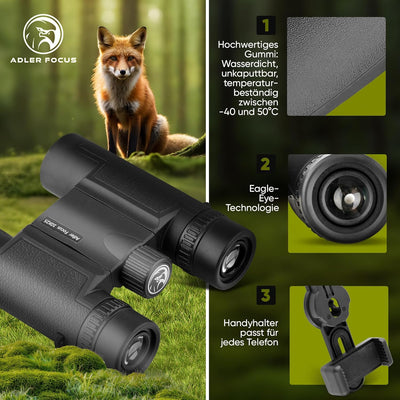 Adler Focus Fernglas 10x25 Erwachsene, Eagle-Eye-Technologie, HD Augenmuschel, BAK4+FMC, Feldstecher