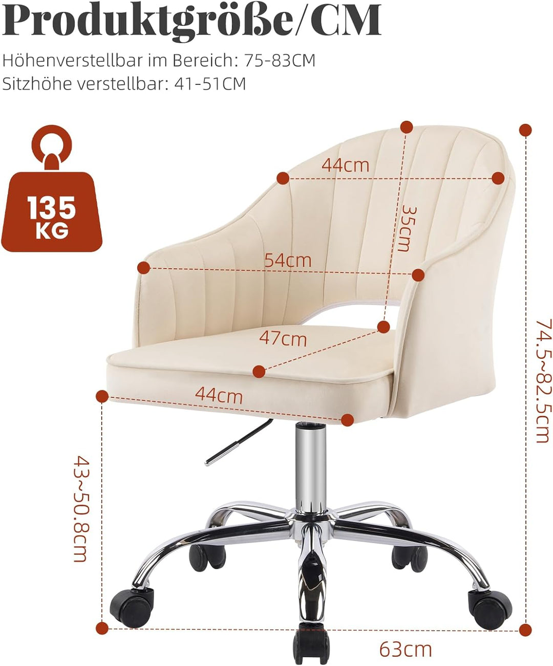 Bürostuhl aus Samt, Schminktischstuhl, Schale, um 360 ° drehbar, höhenverstellbar, für Wohnzimmer, S