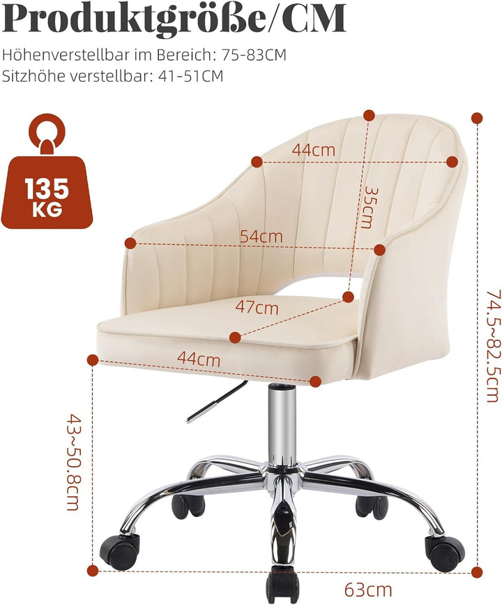 Bürostuhl aus Samt, Schminktischstuhl, Schale, um 360 ° drehbar, höhenverstellbar, für Wohnzimmer, S