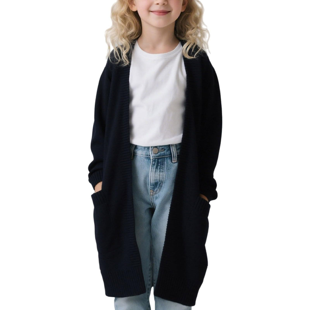 Cardigan Mädchen Lang Strickjacke Mit Taschen Strickcardigan Casual Langarm Strickmantel Kinder Open