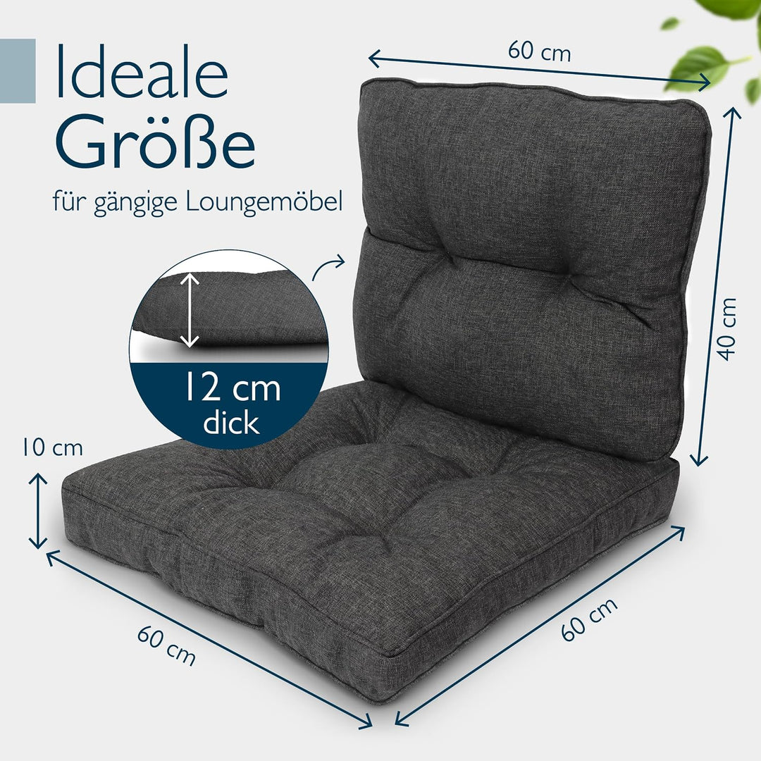 Beautissu Lounge Auflagen Set Sitzkissen 60x60 cm &amp; Rückenkissen 60x40 cm – Schmutz- &amp; Wasserabweise