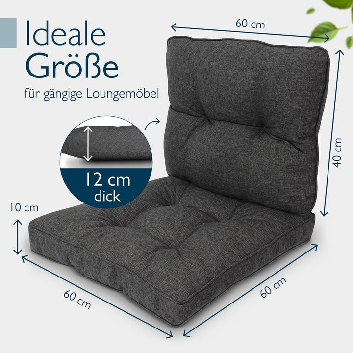 Beautissu Lounge Auflagen Set Sitzkissen 60x60 cm &amp; Rückenkissen 60x40 cm – Schmutz- &amp; Wasserabweise