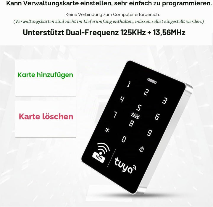 FUSYTULY WiFi Tuya RFID-Zugangskontrolltastatur IP68 wasserdicht, Dual-Frequenz 125 kHz / 13,56 MHz