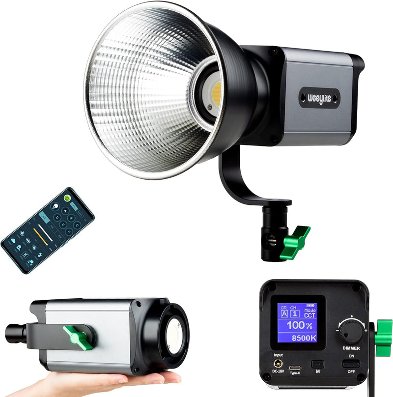 Weeylite 60W LED Videoleuchte, dimmbare Bi-Farbe 2800K-8500K, Strobe Videoleuchte mit Handy Bluetoot