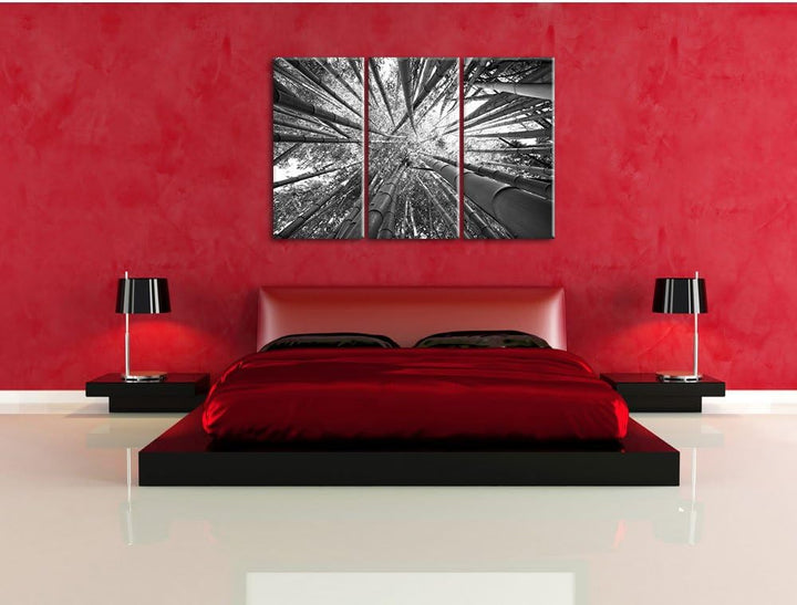 Pixxprint Grüner Bambus Kunst B&W als Leinwandbild | Grösse: 3 Teilig (120x80) | Wandbild| Kunstdruc