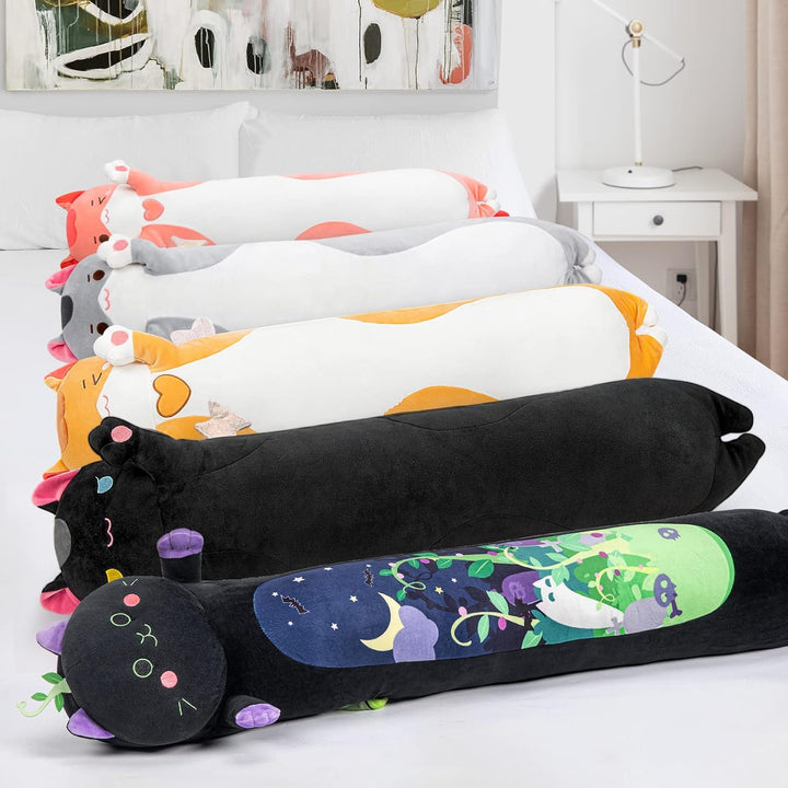 Mewaii 50CM Kuscheltier Kawaii Katzen Plüschkissen Schwarz Stofftiere Lang Kätzchen Plüschtier Ausge
