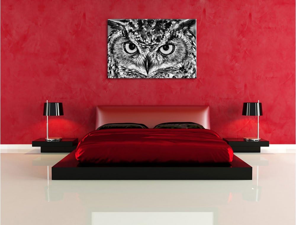 Pixxprint Eule mit gelben Augen als Leinwandbild/Grösse: 100x70 cm/Wandbild/Kunstdruck/fertig bespan