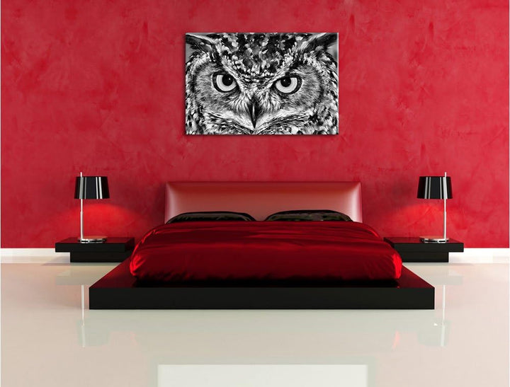 Pixxprint Eule mit gelben Augen als Leinwandbild/Grösse: 100x70 cm/Wandbild/Kunstdruck/fertig bespan