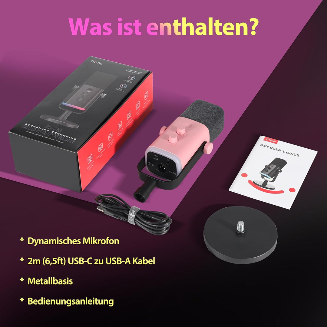FIFINE USB XLR Mikrofon für Streaming Podcast Studio, Dynamisch Microphone Gaming PC mit Stummschalt