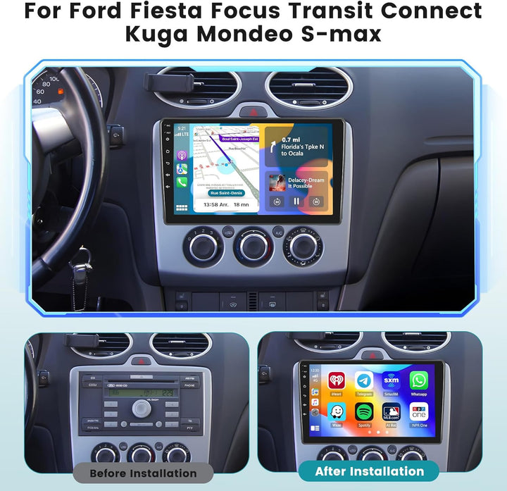 [2G+64G] Hikity Autoradio Für Ford Transit 2009-2016/ Ford Focus 2005-2008 Android 15 Wireless Carpl