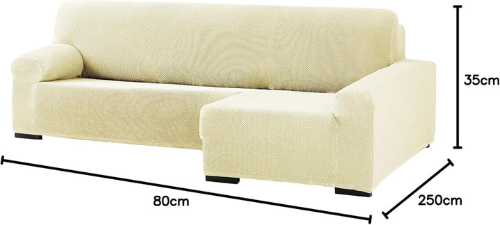 Eysa Cora bielastisch Sofa überwurf Chaise Longue rechts, frontalsicht, Farbe 01-beige, Polyester-Ba