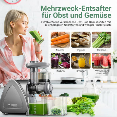 Aobosi Slow Juicer Entsafter Gemüse und Obst Testsieger, Reversierfunktion,150w leisem Motor,Saftpre